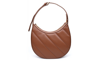 brown leather handbag with golden zipper